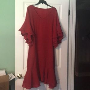 Red flowing mid ruffle sleeves